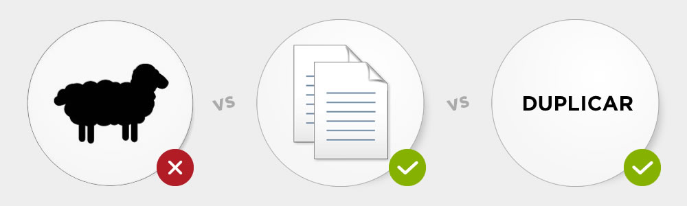 Três ícones diferentes representando a mesma ação: duplicar.