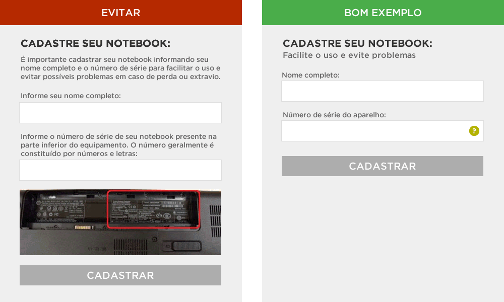 Duas versões de um mesmo formulário, uma cheia de informações e outra simples, fácil.