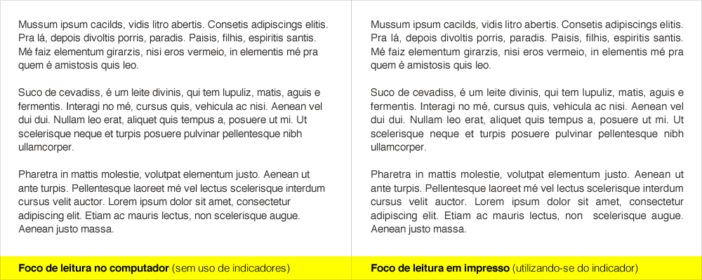 Diferença entre a leitura no computador e no papel, utilizando-se do dedo para referenciar.