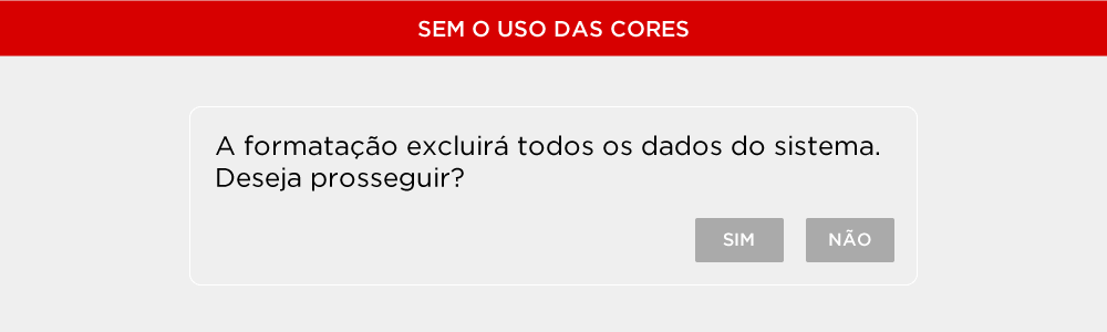 Caixa de confirmação utilizando-se das cores e icones para facilitar seu uso.